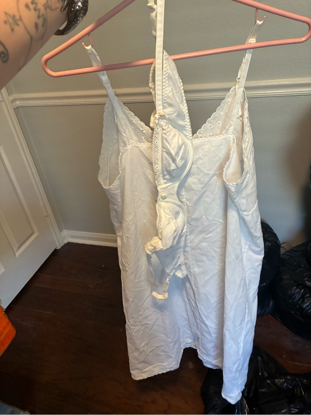 H&M White Lace-Trim Slip Chemise